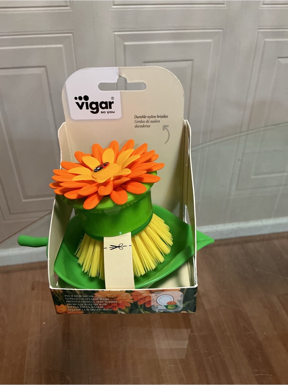 Flower Power Palm Dish Scrub Brush with Holder, Kitchen Scrub Brush for Dishes,